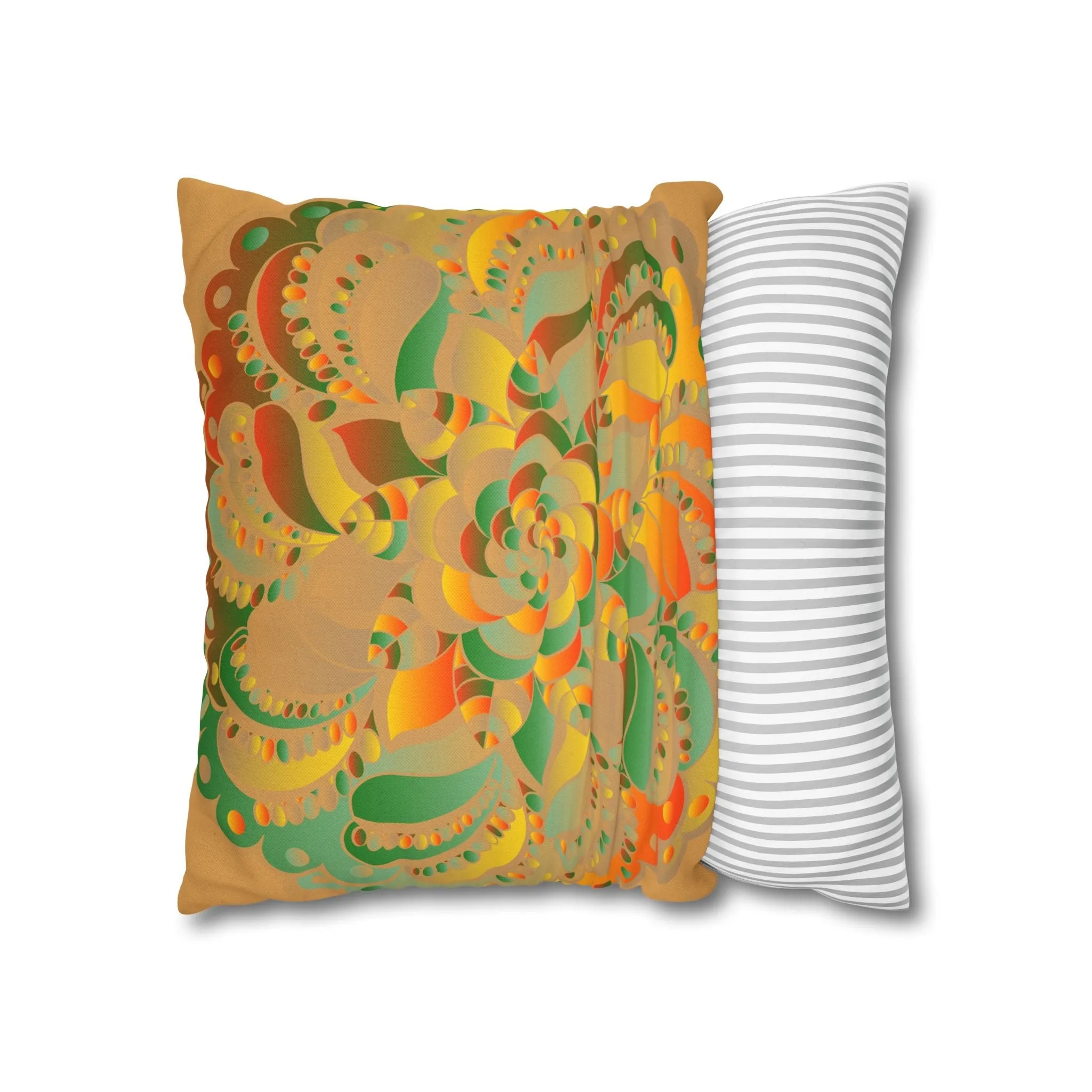 Mandala Design Square Pillowcase - Original Fine Art - Hand-drawn - Dune