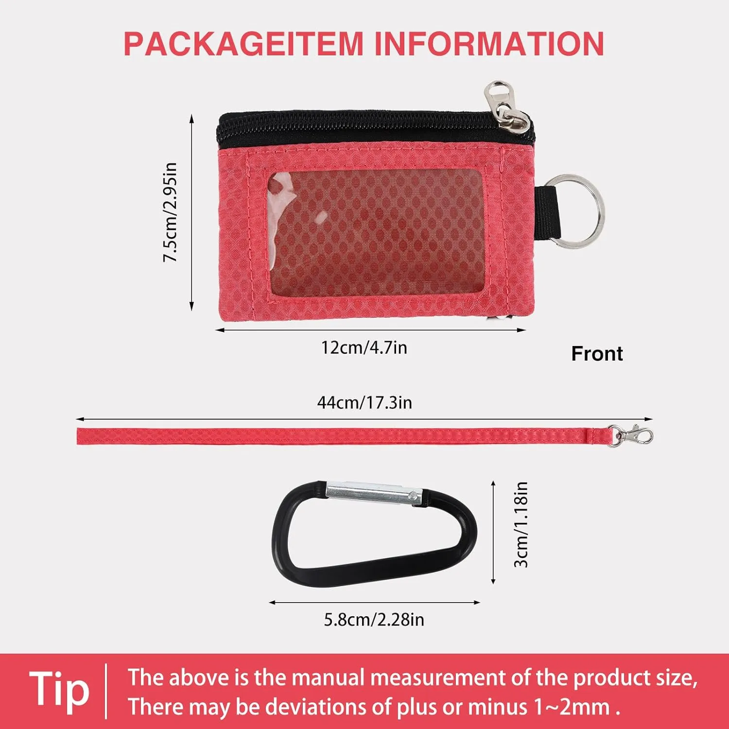 MASAPHlL Small Lanyard Wallet for Women/Men with RFID Blocking ID Badge Holder, Minimalist Nylon Zipper Pouch, Traval Neck Wallet with Keychain, ID Window for Card,Coin,Cash (Deep red Rose)