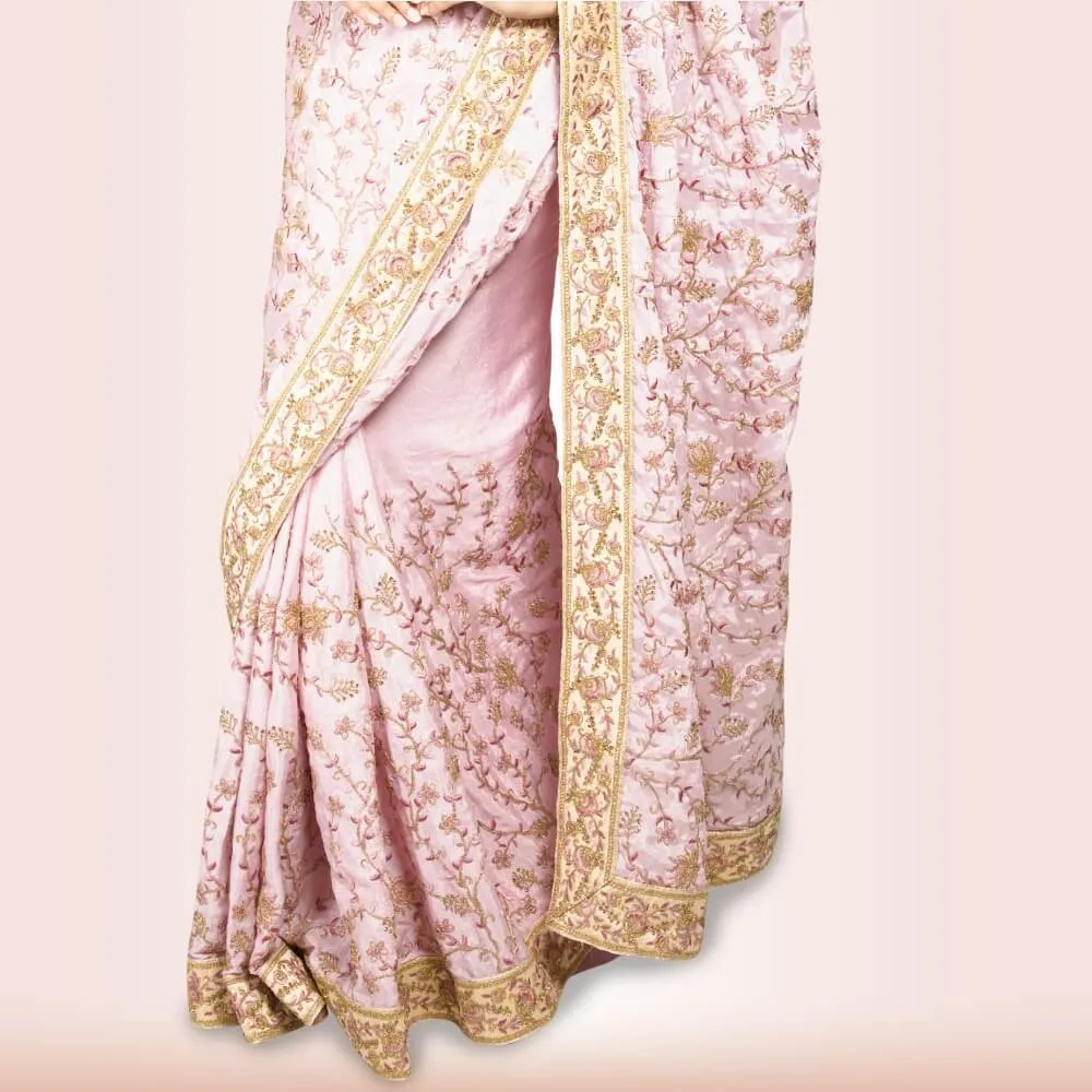 Mauve color Pure Crepe embroidered saree