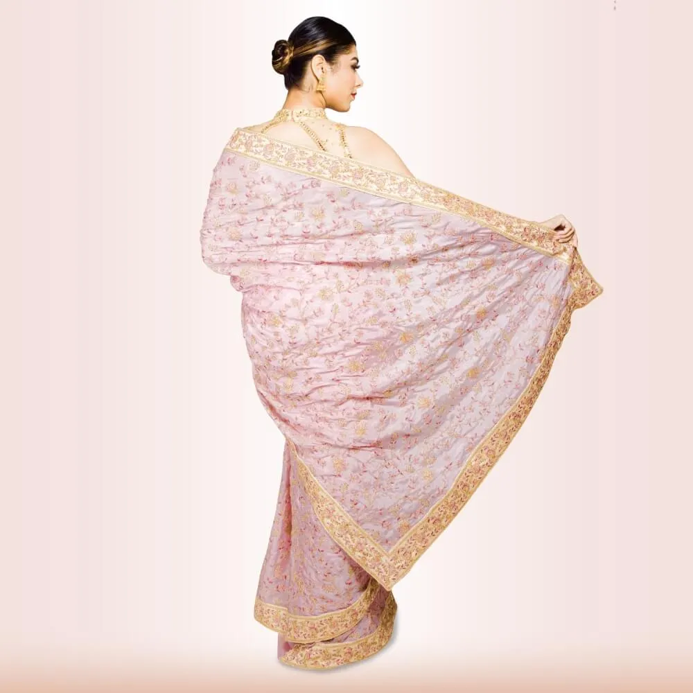 Mauve color Pure Crepe embroidered saree