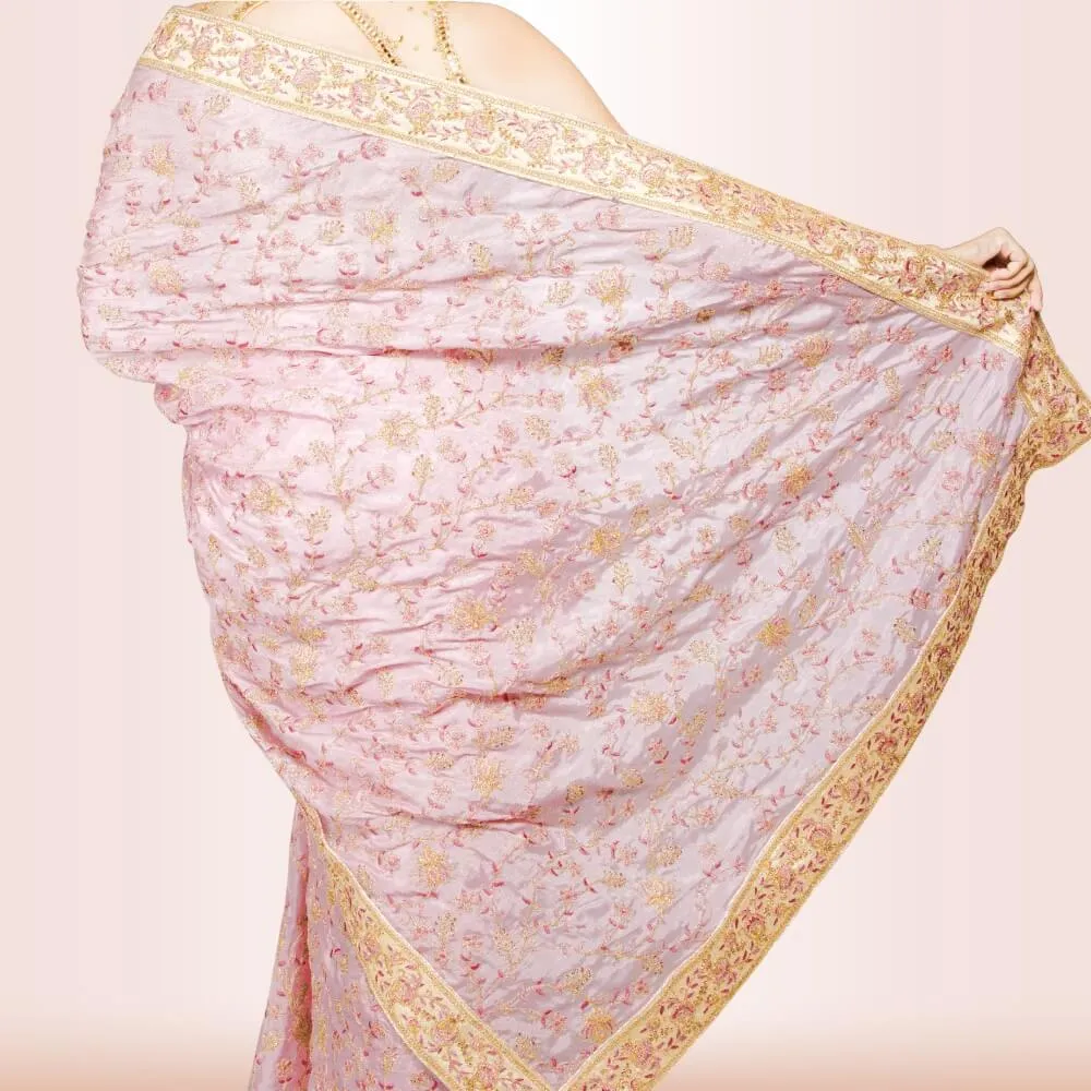 Mauve color Pure Crepe embroidered saree