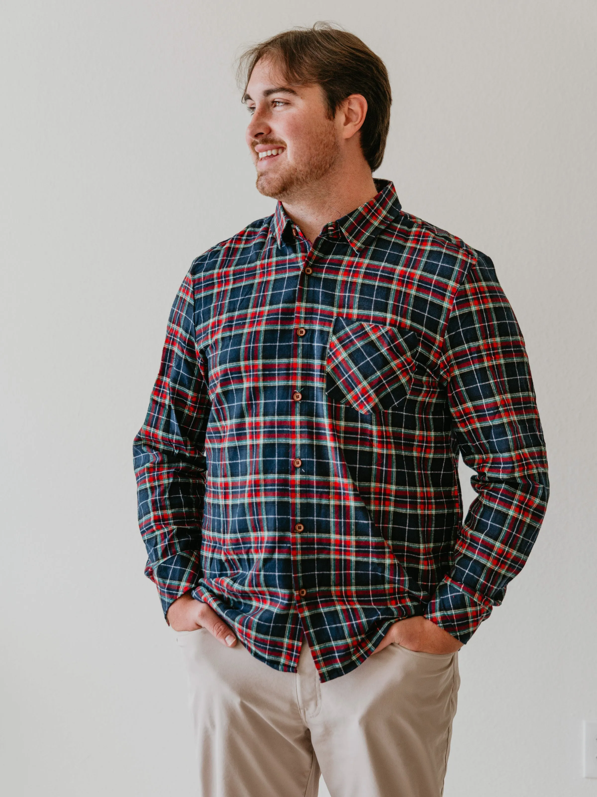 Men's Button Up Shirt - Navy Midnight Plaid