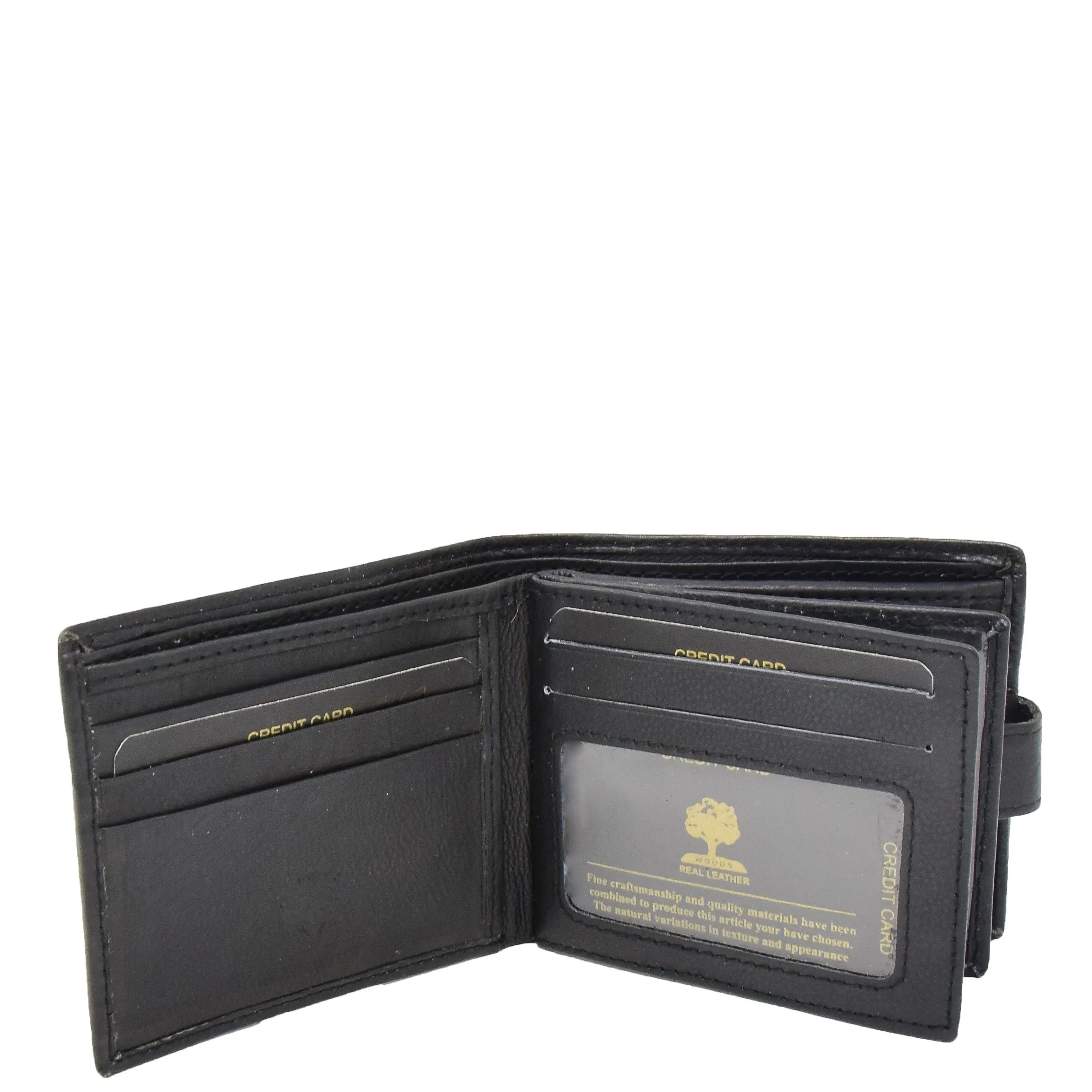 Mens Leather Bifold Wallet Cards Banknote Coins Case Snap Closure AV67 Black