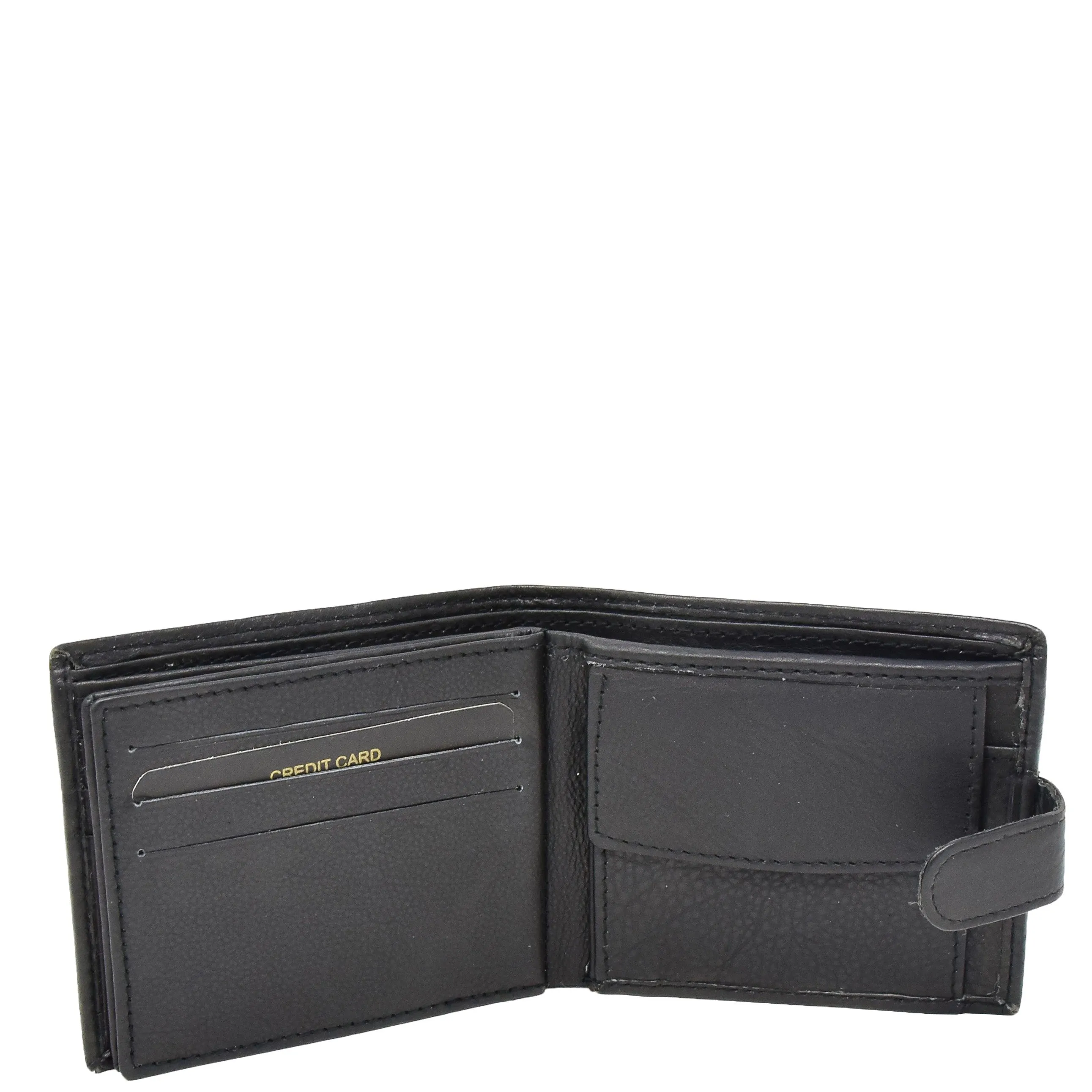 Mens Leather Bifold Wallet Cards Banknote Coins Case Snap Closure AV67 Black