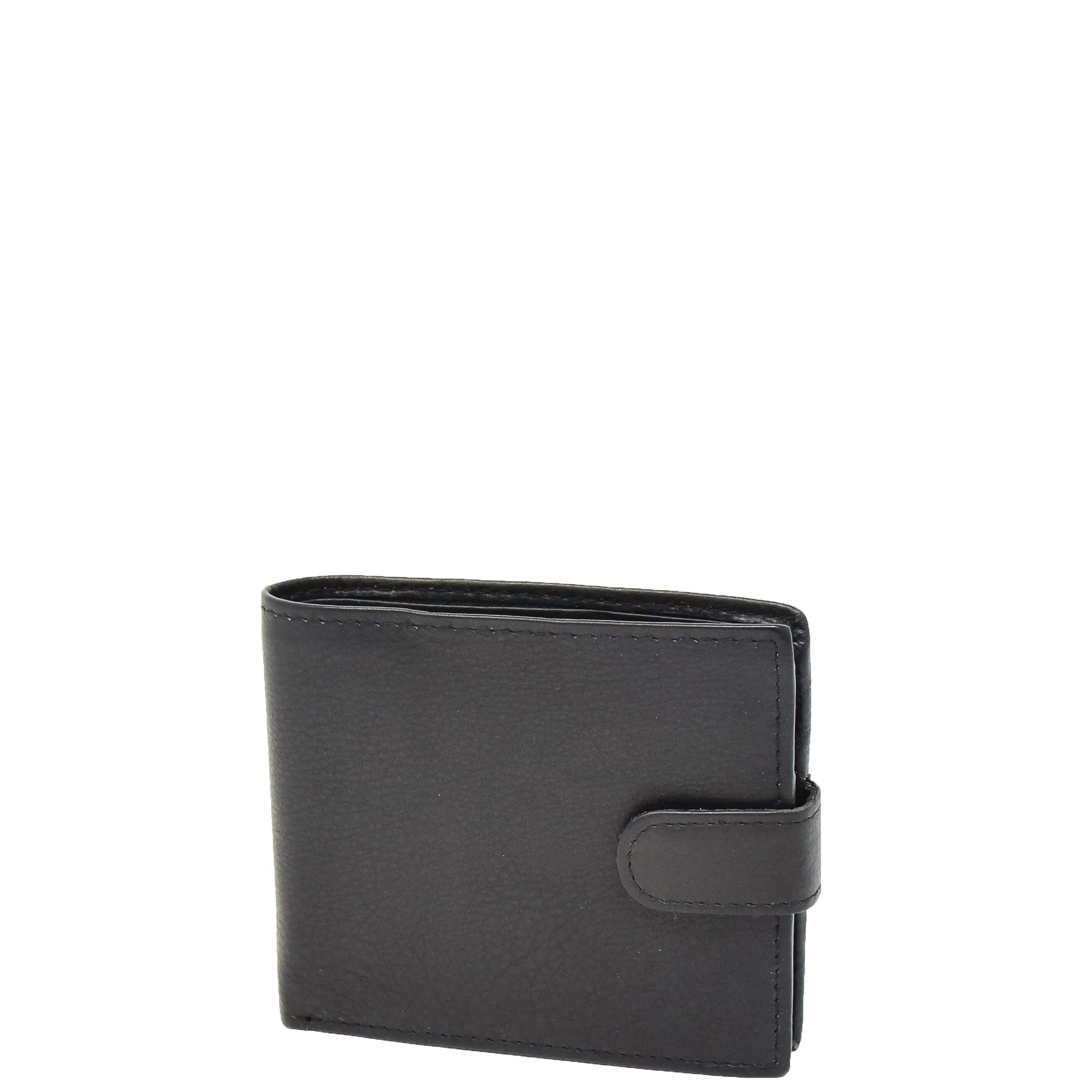 Mens Leather Bifold Wallet Cards Banknote Coins Case Snap Closure AV67 Black