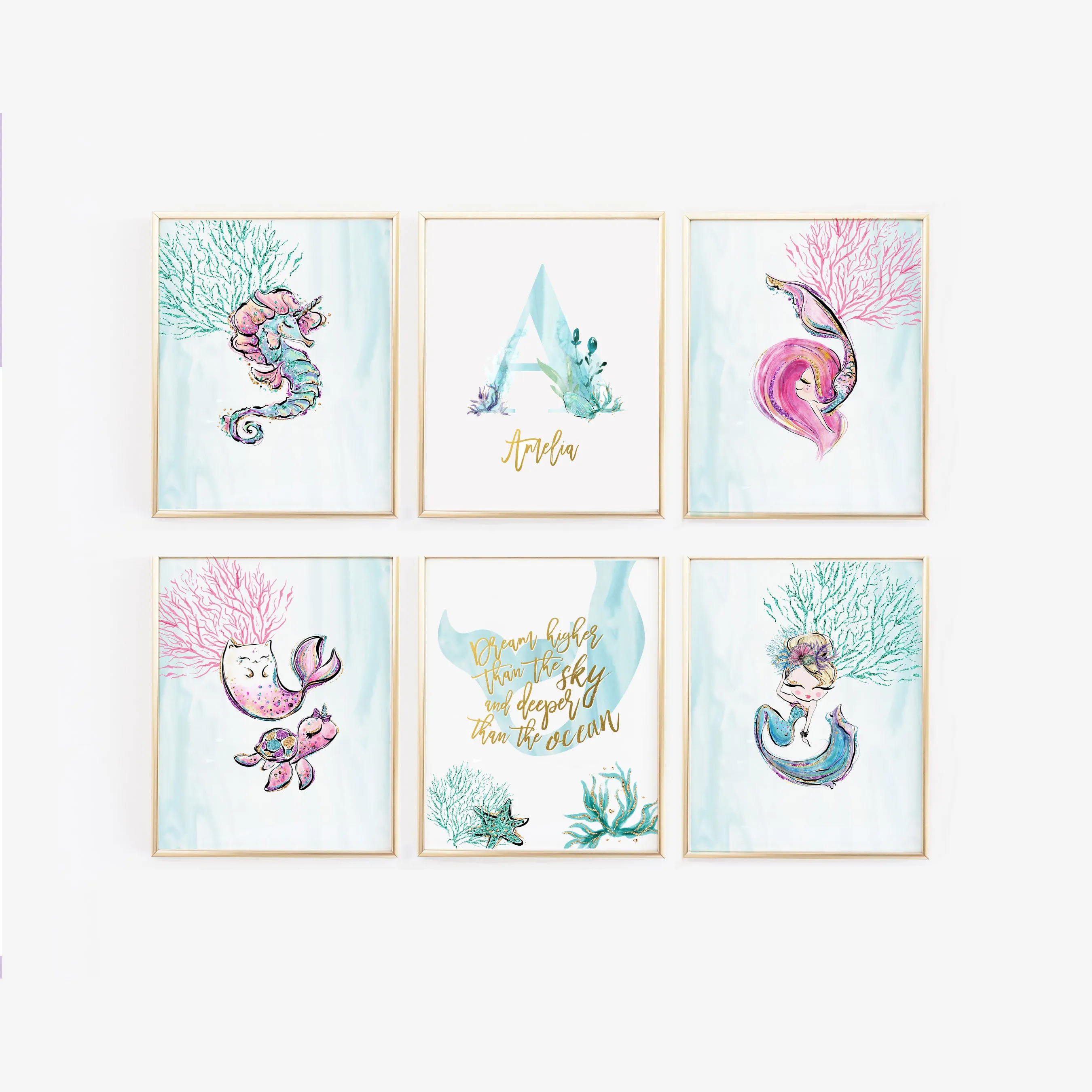 Optimized Mermaid-Themed Nursery Gallery Wall Art