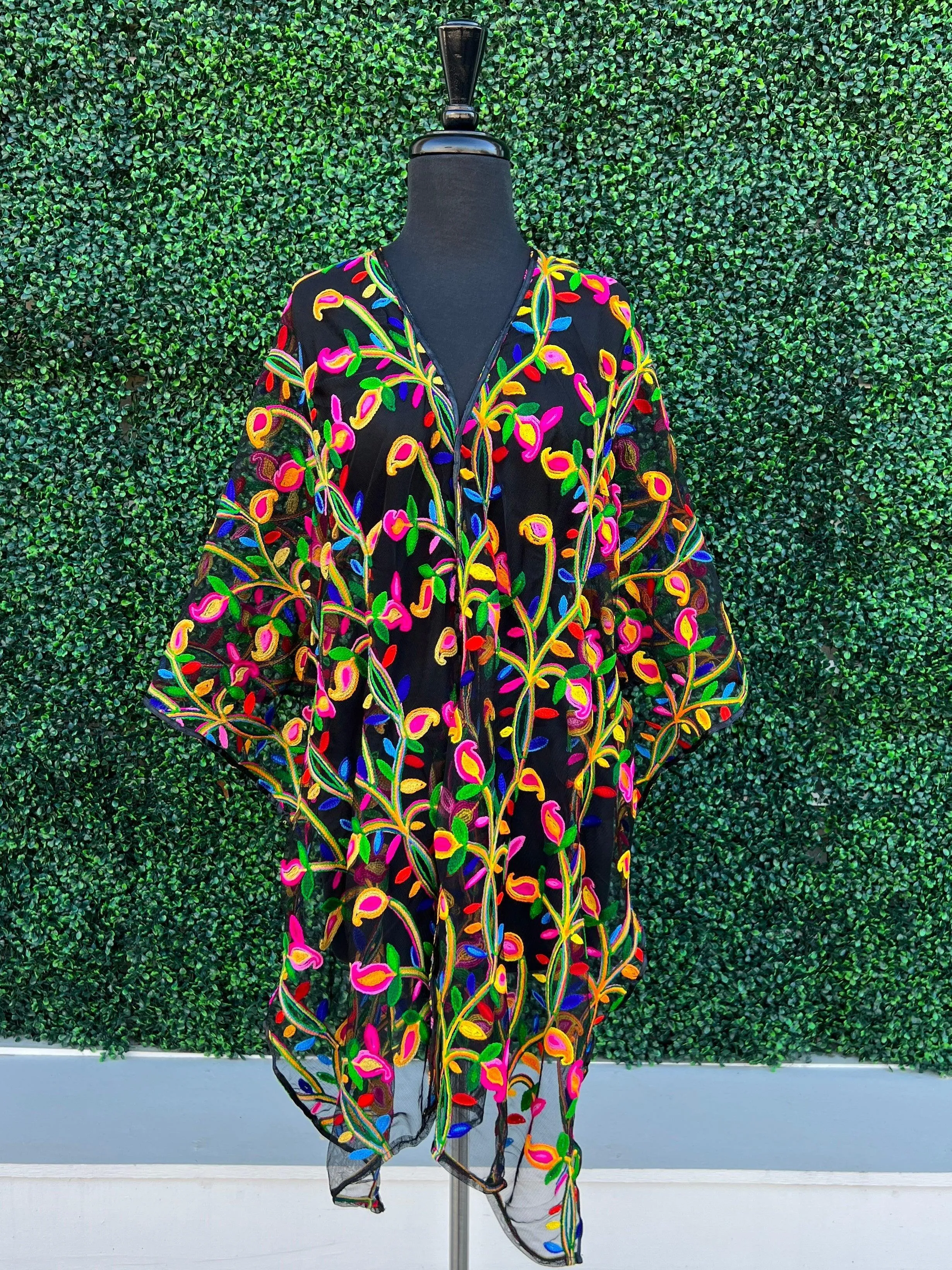 Mesh embroidered Ruana