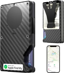 Minimalist Wallet with Built in Airtag Chip, RFID Blocking Credit Card Holder, Slim Wallet For Men, Compatible with Apple Find My iOS Only, Detachable Money Clip