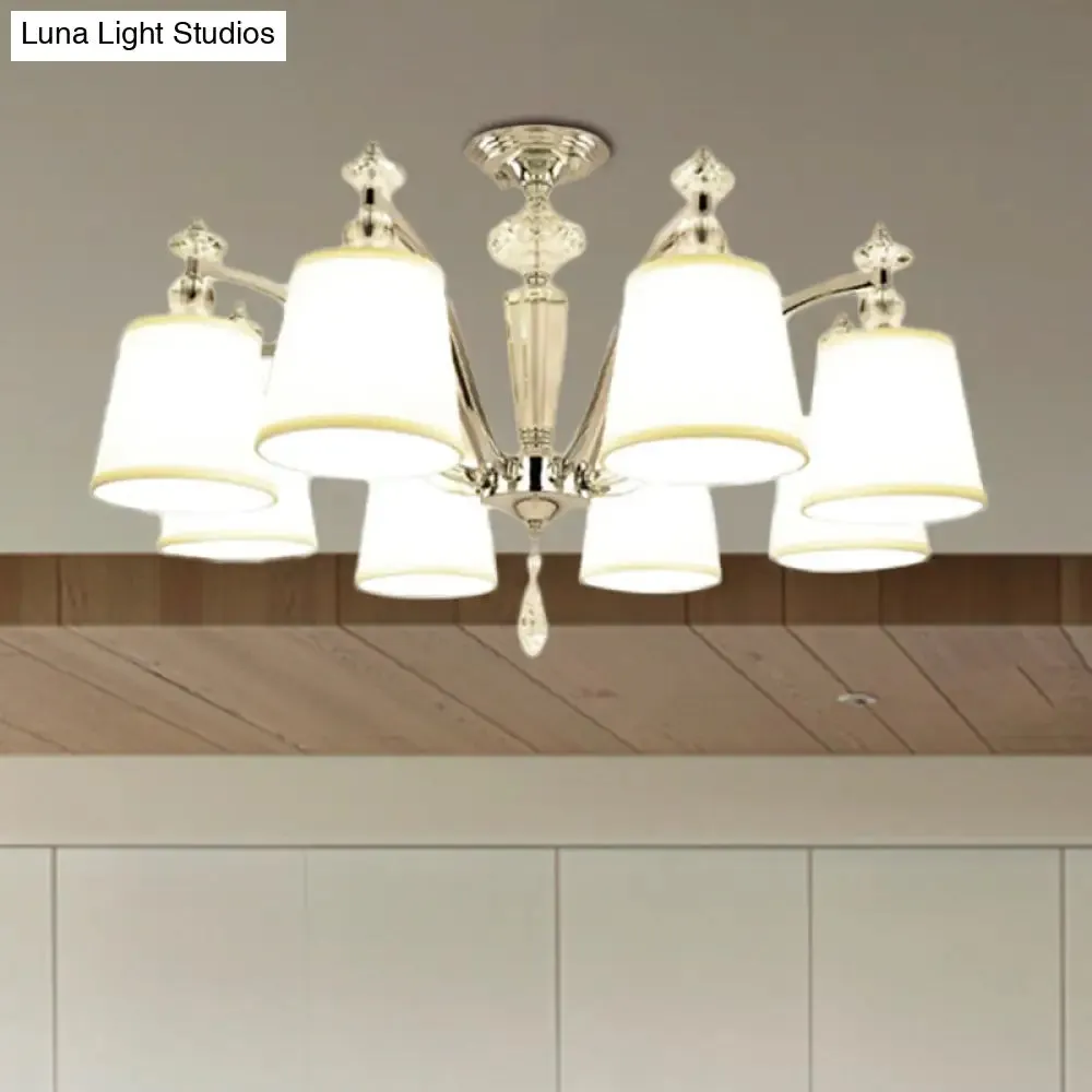 Modern Chrome Chandelier with Curved Arms - 3/6/8 Lights, White Glass Hanging Lamp Fixture