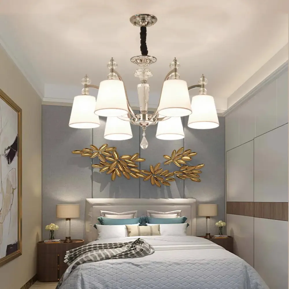 Modern Chrome Chandelier with Curved Arms - 3/6/8 Lights, White Glass Hanging Lamp Fixture