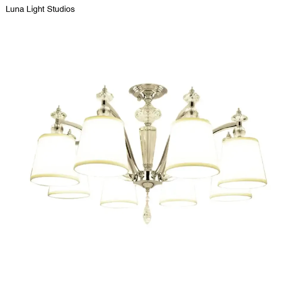 Modern Chrome Chandelier with Curved Arms - 3/6/8 Lights, White Glass Hanging Lamp Fixture