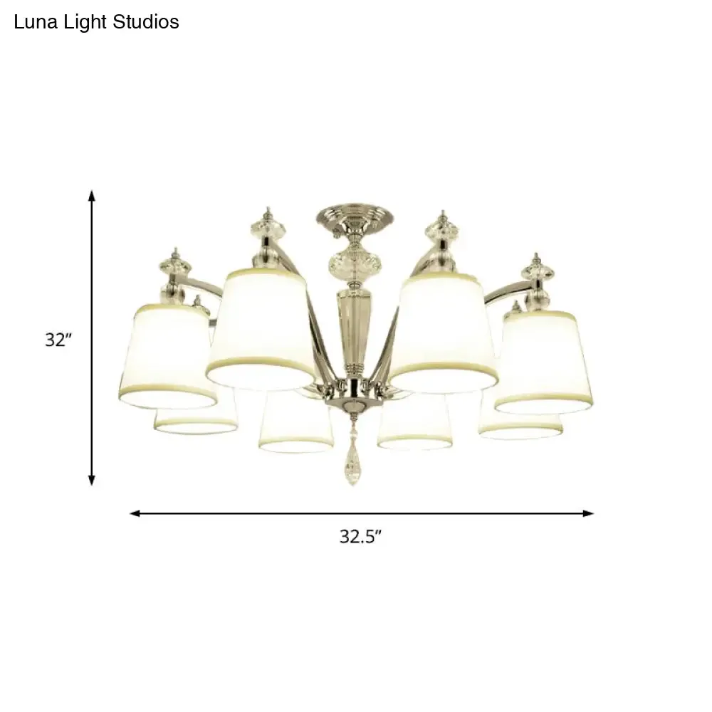 Modern Chrome Chandelier with Curved Arms - 3/6/8 Lights, White Glass Hanging Lamp Fixture