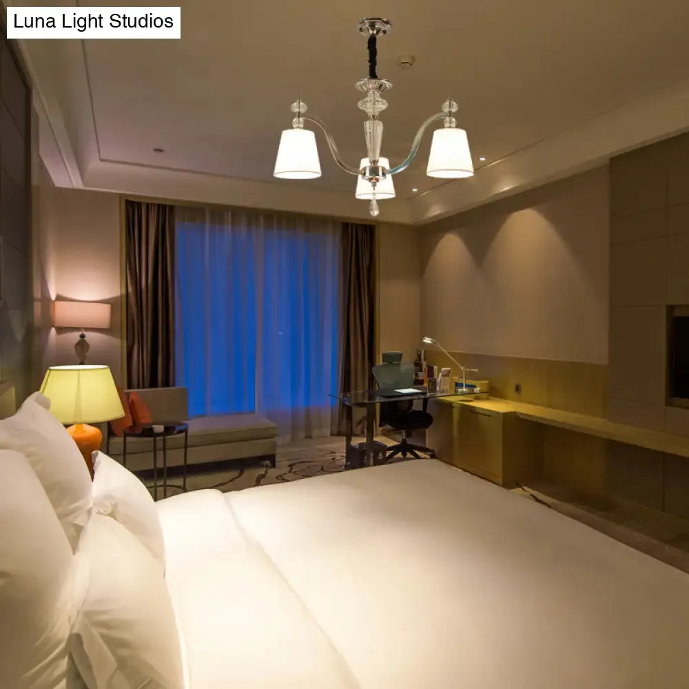 Modern Chrome Chandelier with Curved Arms - 3/6/8 Lights, White Glass Hanging Lamp Fixture