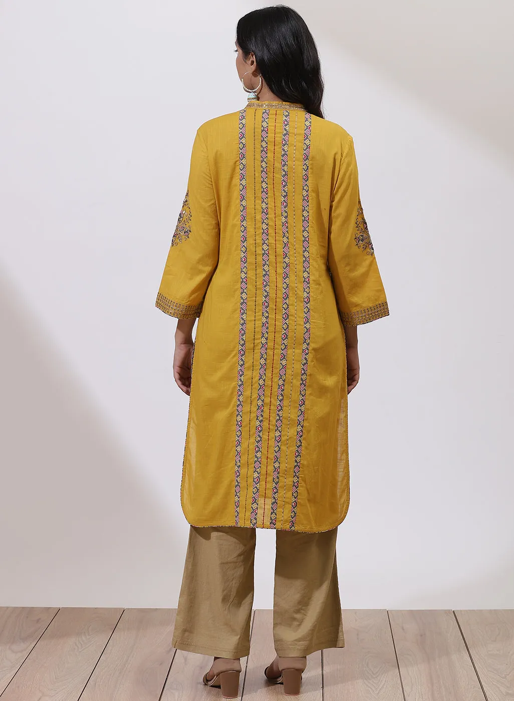 Mustard Floral Embroidered Nargis Kurta