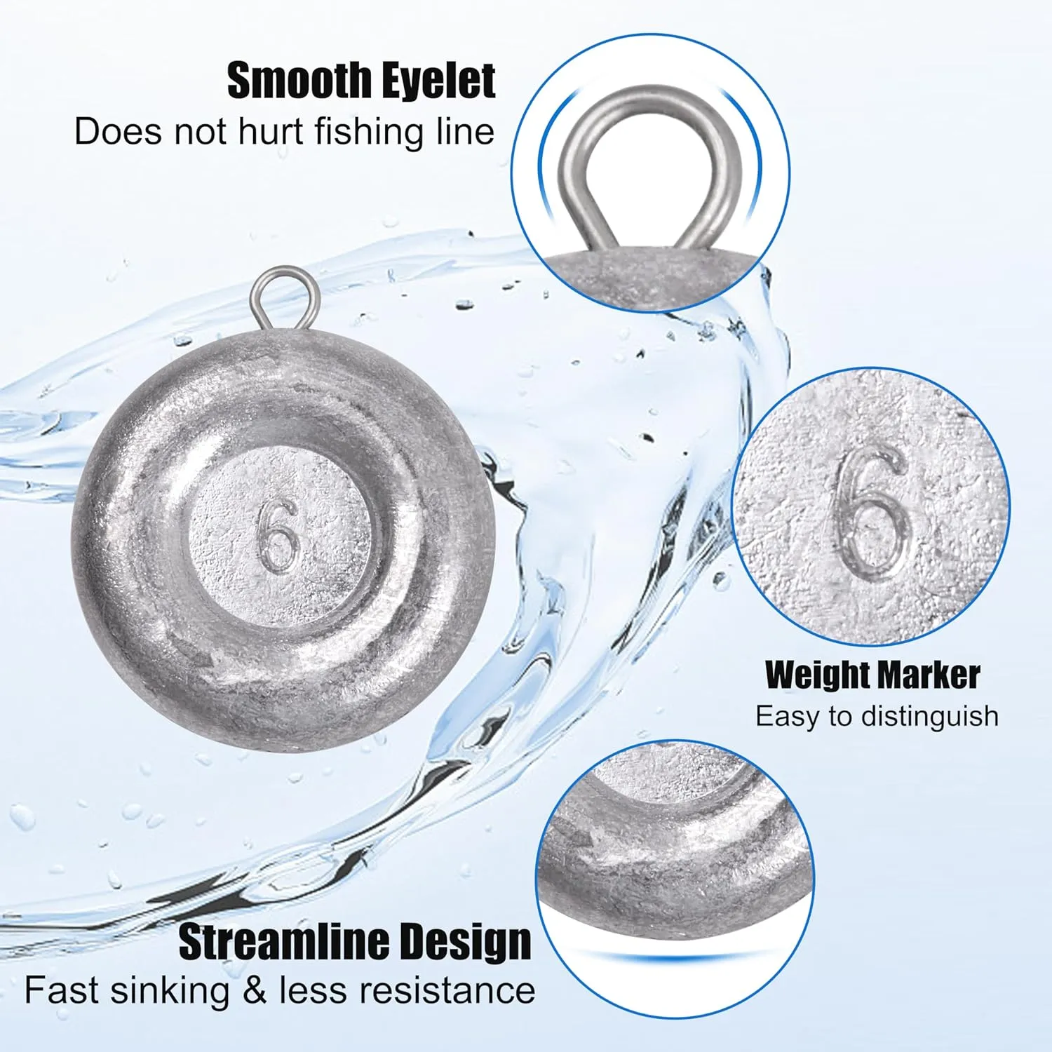 OROOTL Disc Sinkers Fishing Weights, Coin Sinkers Saltwater Surf Fishing Weights for Bottom Drifting Trolling Catfishing Tackle Equipment 1oz 2oz 3oz 4oz 5oz 6oz 8oz