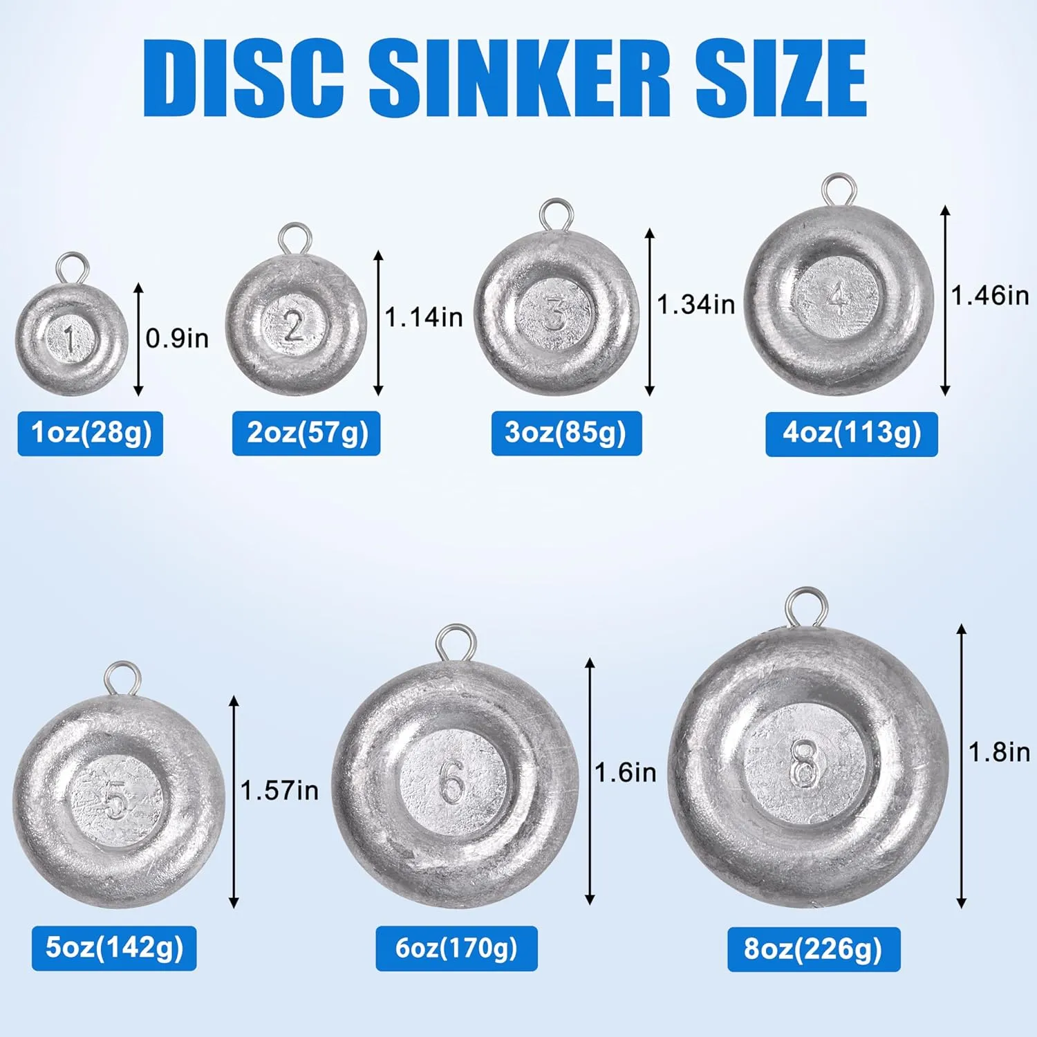 OROOTL Disc Sinkers Fishing Weights, Coin Sinkers Saltwater Surf Fishing Weights for Bottom Drifting Trolling Catfishing Tackle Equipment 1oz 2oz 3oz 4oz 5oz 6oz 8oz