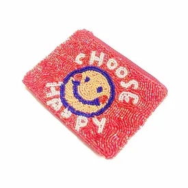 Out and About Seed Bead Coin Purse - Happy