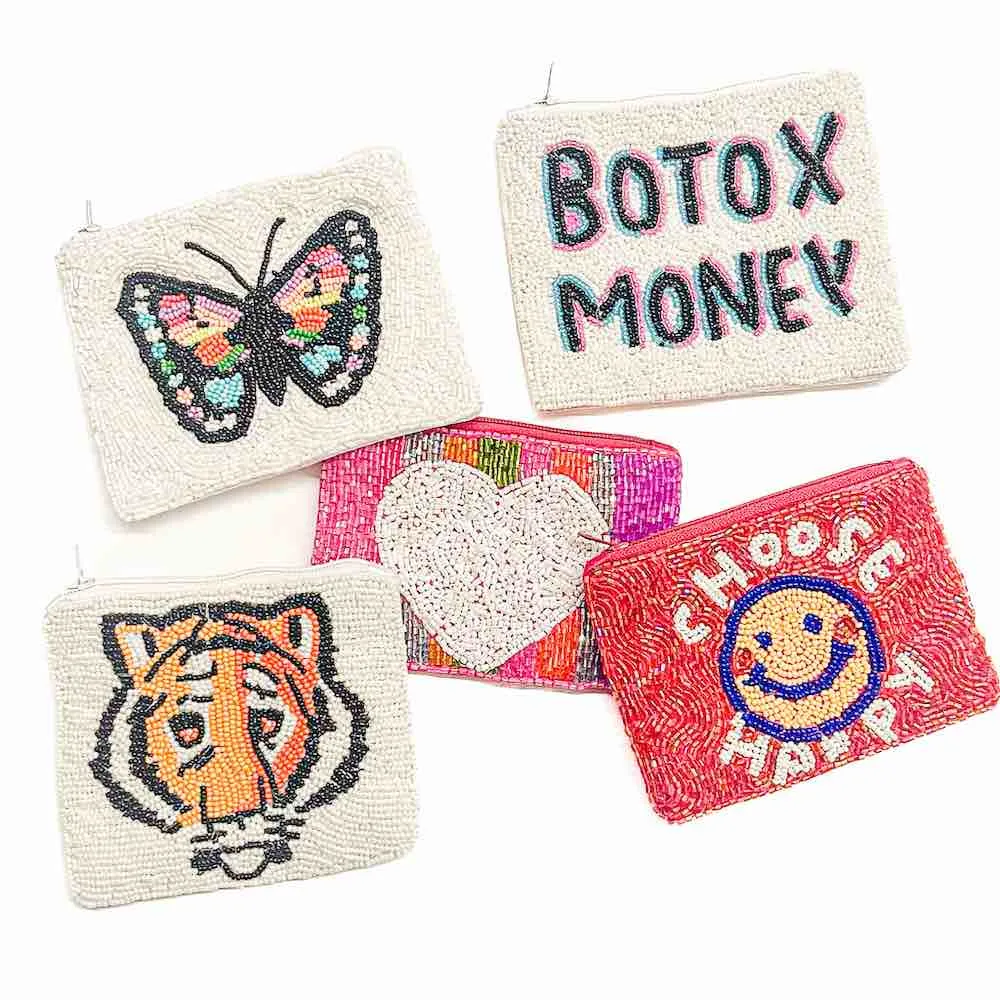 Out and About Seed Bead Coin Purse - Happy