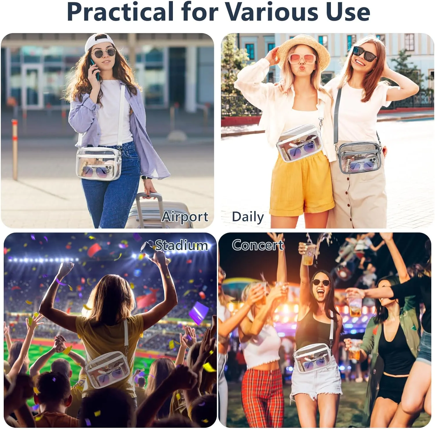 PACKISM Clear Bag for Stadium Events - Clear Purses for Women Stadium Crossbody Concert Bag for Game Day, Sports, Festival