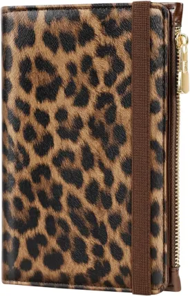 Passport Holder Cover with Zipper Coin Pocket Travel Wallet RFID Blocking Leather Passport Cover Credit Card Holder for Women, Leopard