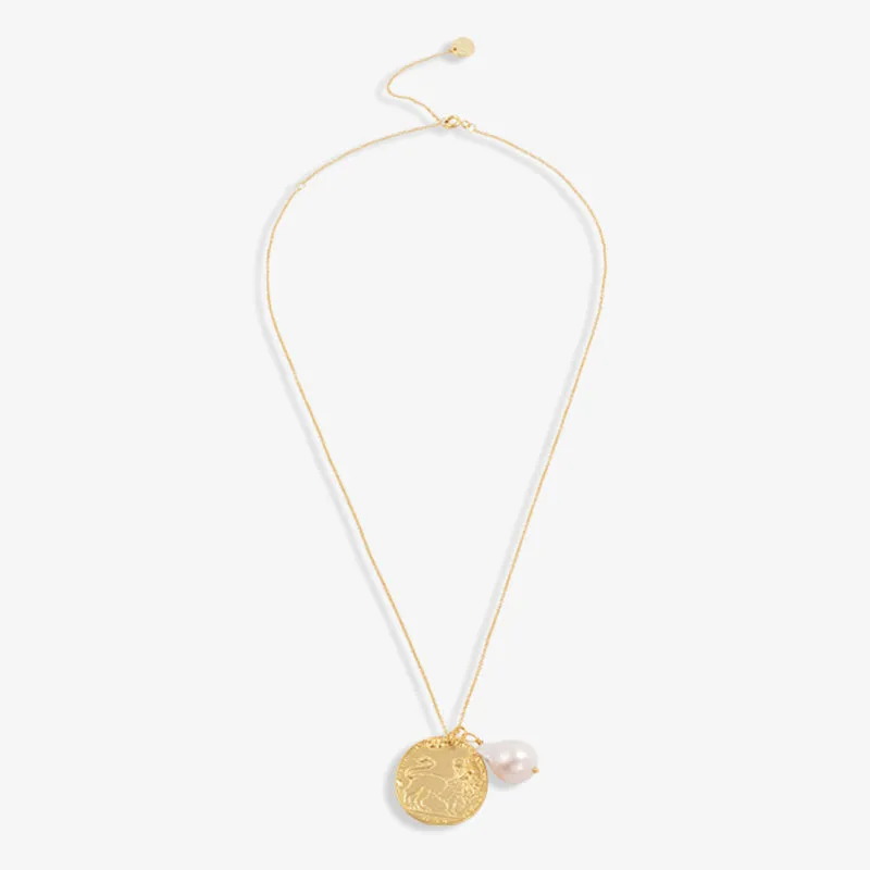 Pearl & Roman Coin Pendant Necklace