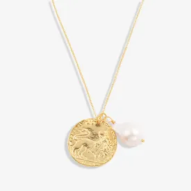 Pearl & Roman Coin Pendant Necklace