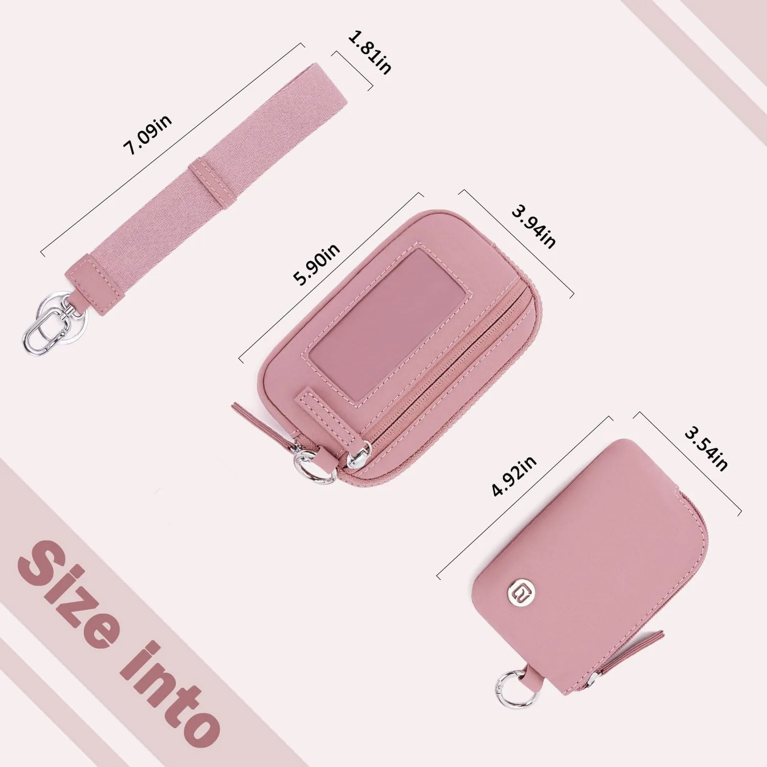 POIUGOYA Nylon Wristlet Wallets, Dual Pouch Keychain Wristlet Wallet, RFID Small Wallet With Coin Pouch,ID Window For Travel