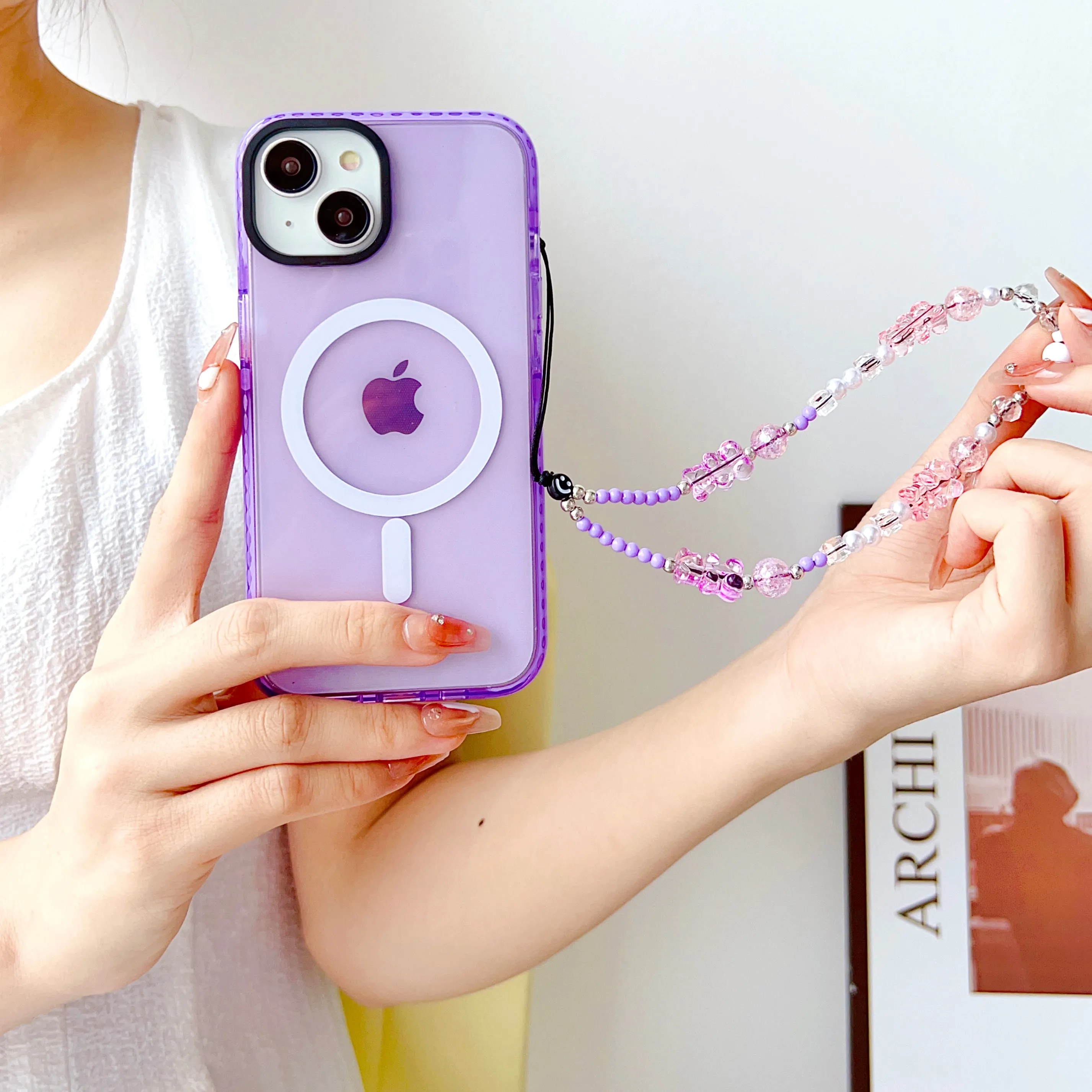 Purple Silicon Impact Case for iPhone With Magsafe And Bear Charm
