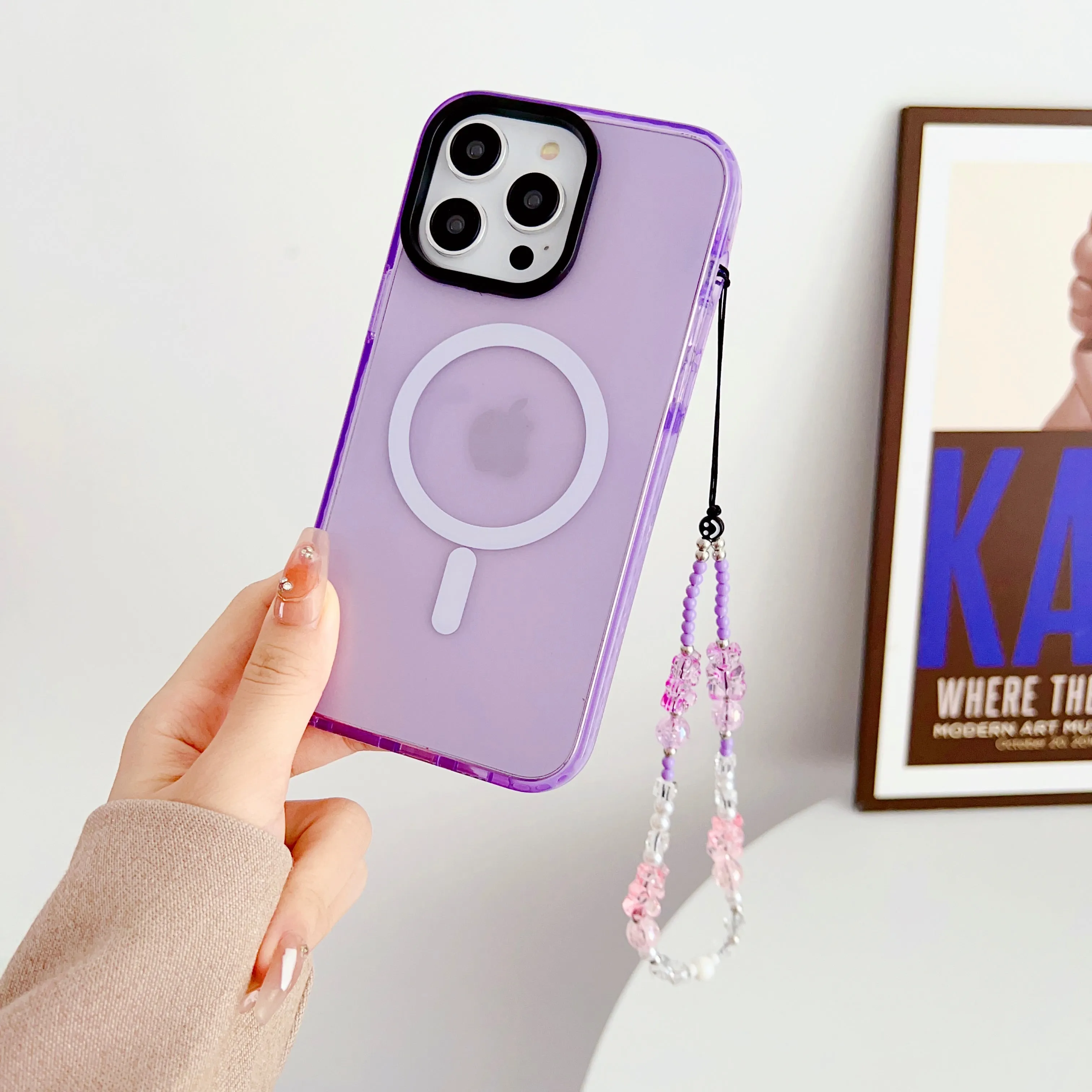 Purple Silicon Impact Case for iPhone With Magsafe And Bear Charm