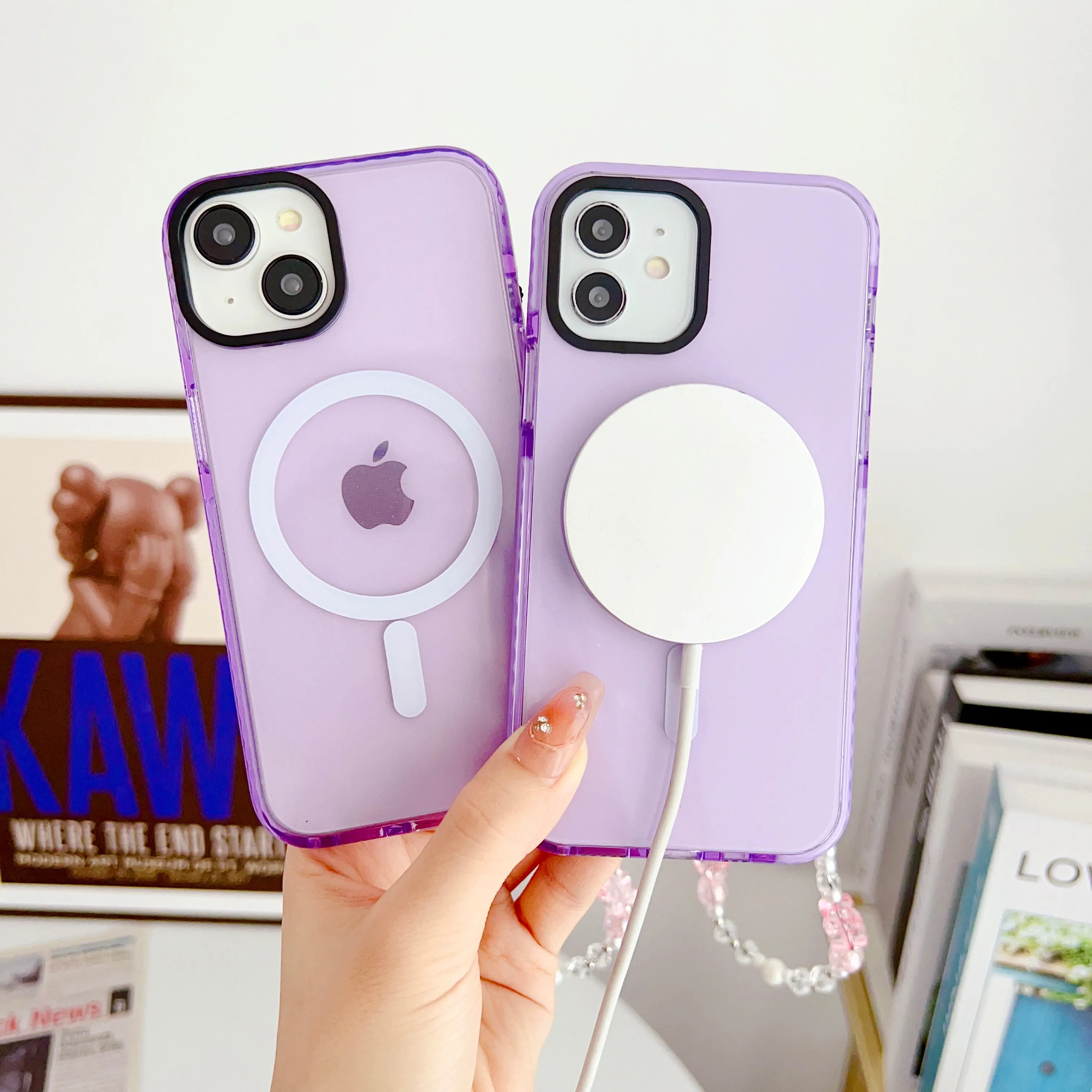 Purple Silicon Impact Case for iPhone With Magsafe And Bear Charm