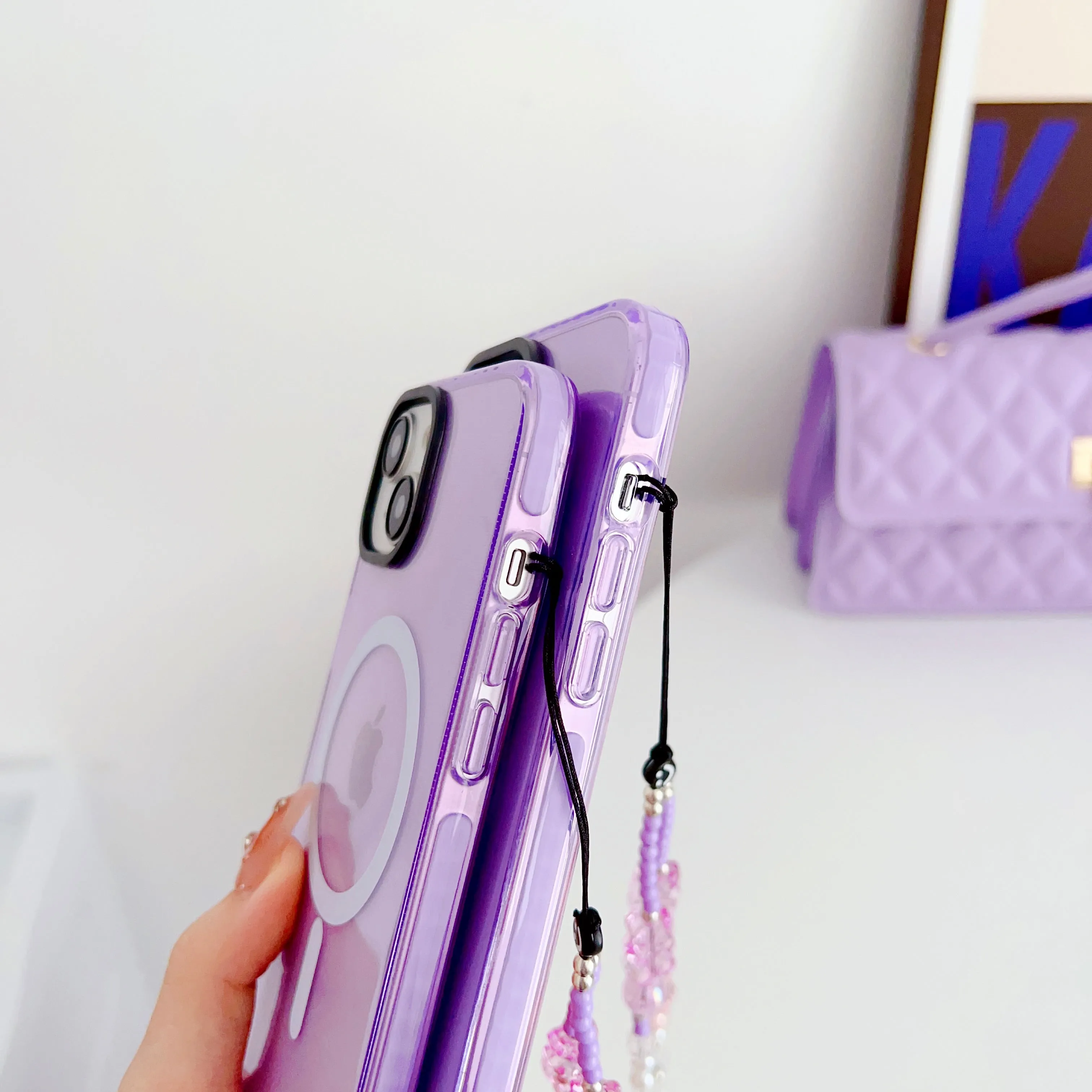 Purple Silicon Impact Case for iPhone With Magsafe And Bear Charm