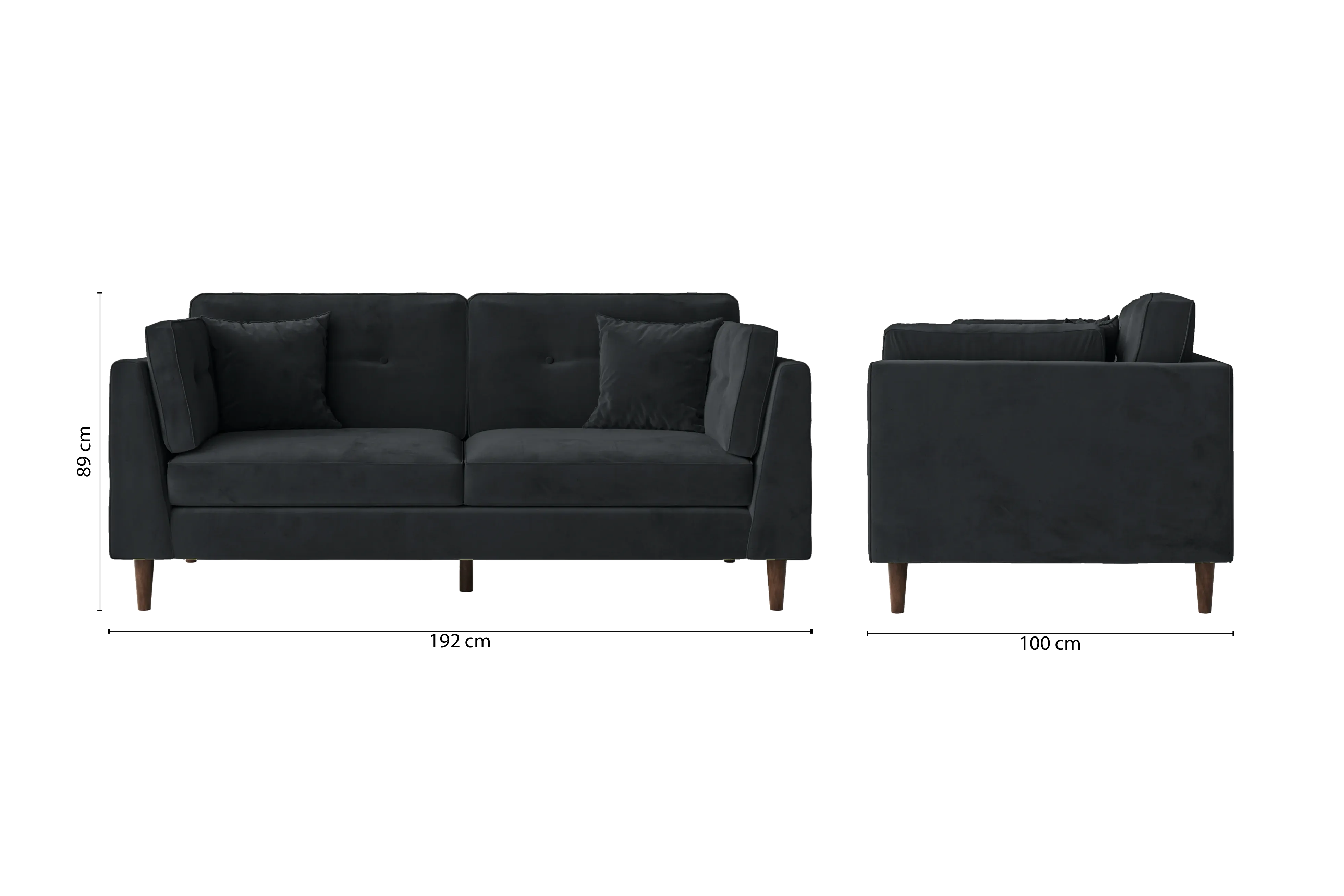 Ragusa 3 Seater Sofa Dark Grey Velvet