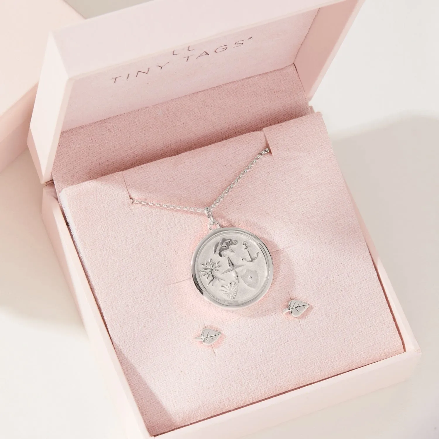 Reflection Coin Pendant   Leaf Earrings Set