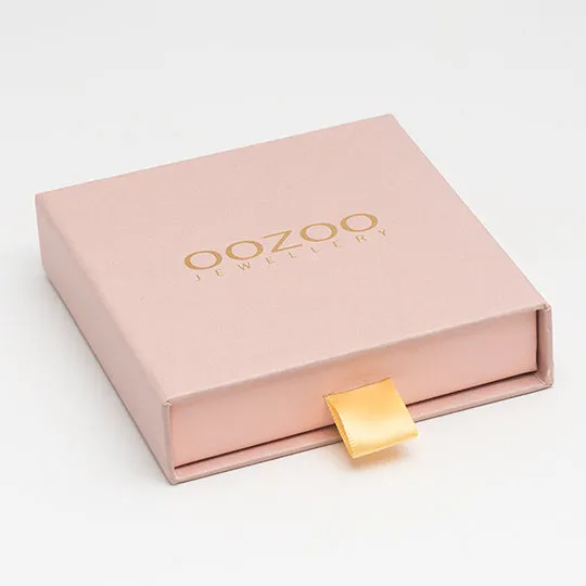 Rose gold coloured hoop earrings with a coin charm