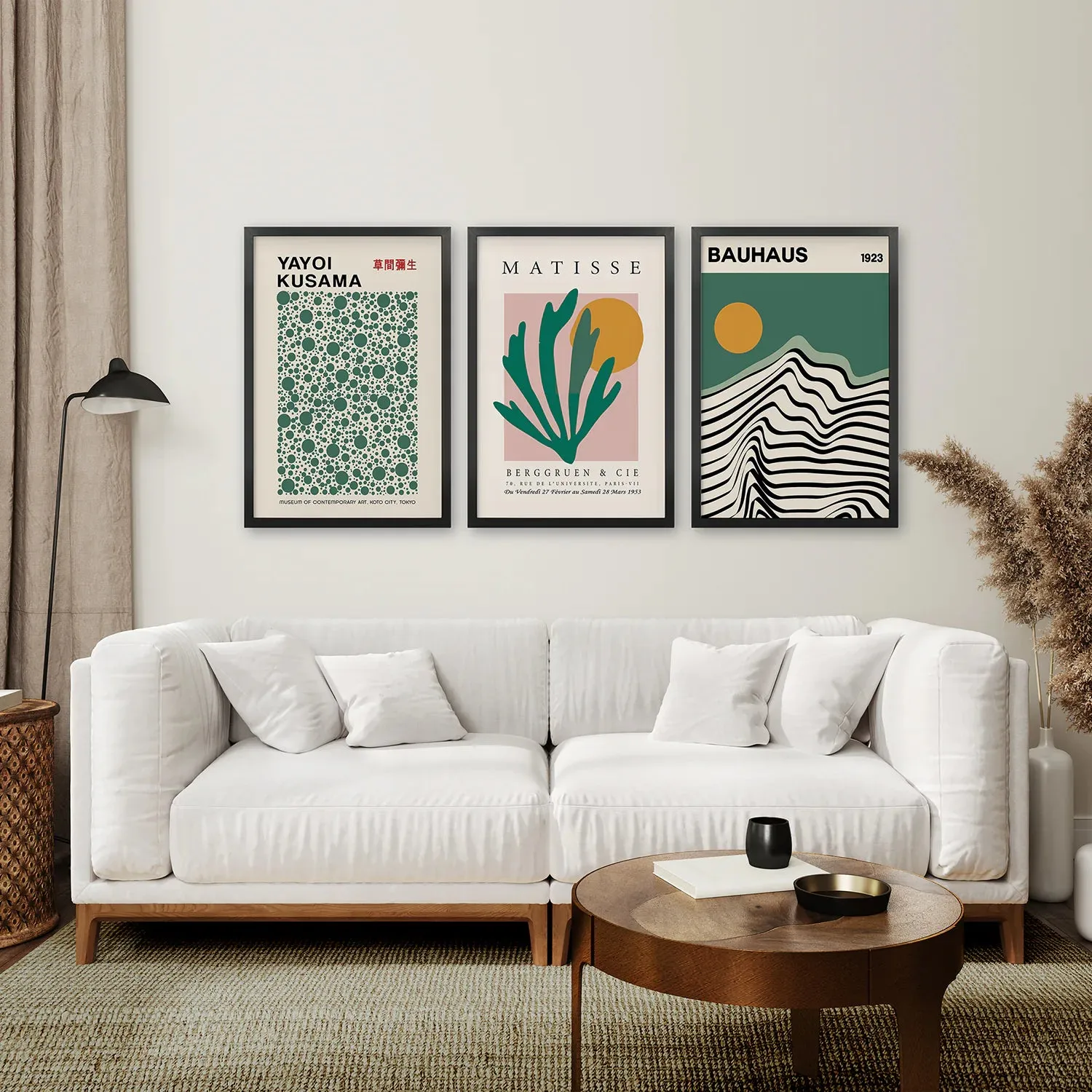 Sage Green Set of 3 Prints. Bauhaus, Kusama, Matisse Style