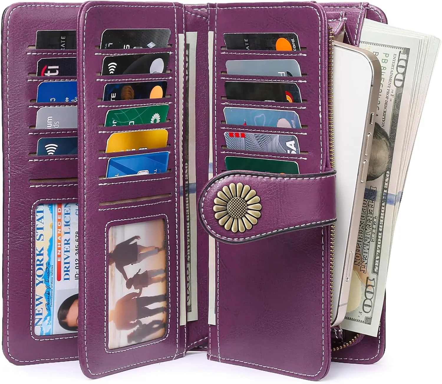 SENDEFN Wallets for Women Leather Credit Card Holder with RFID Blocking Large Capacity Wristlet