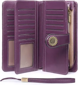 SENDEFN Wallets for Women Leather Credit Card Holder with RFID Blocking Large Capacity Wristlet