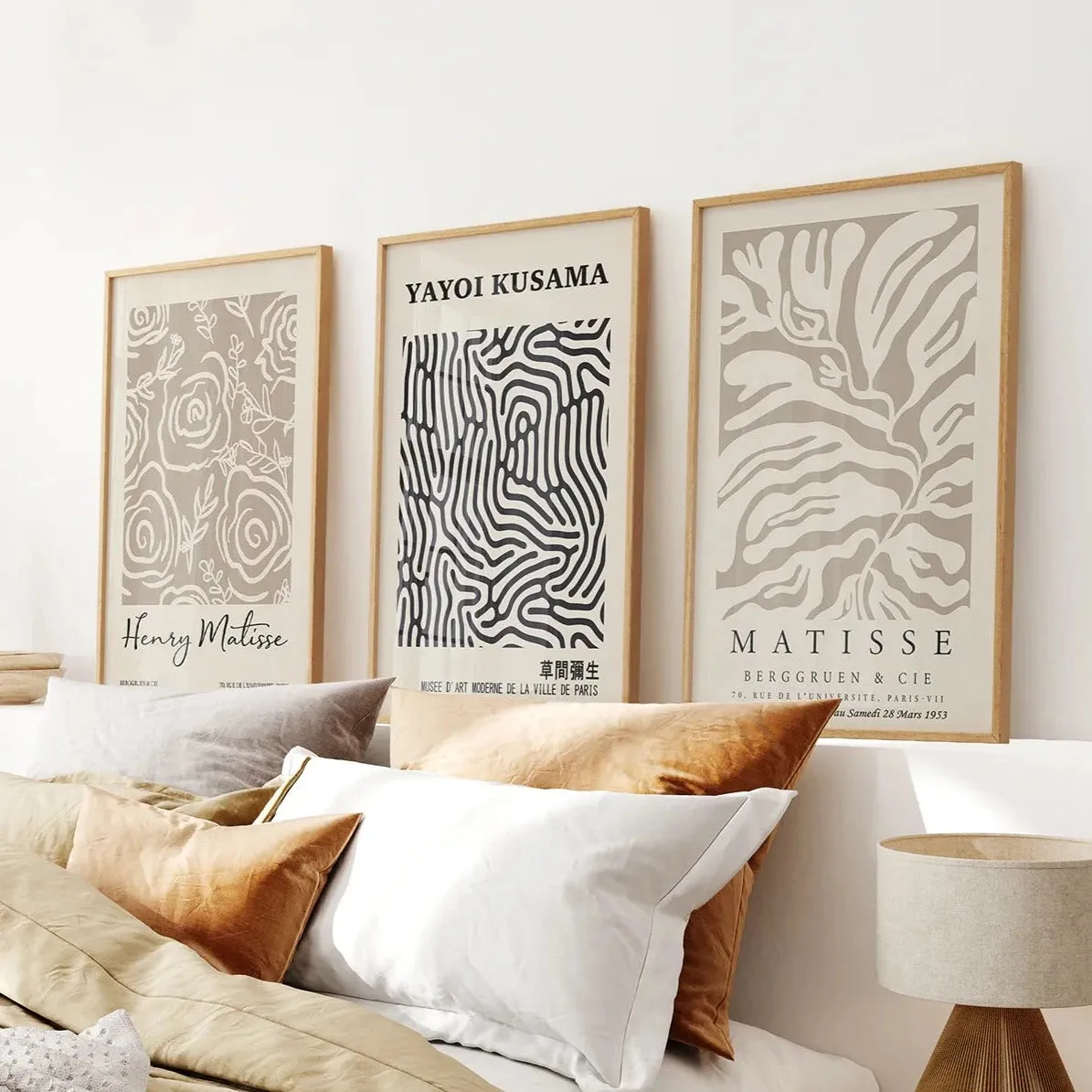 Set of 3 Pastel Beige Prints. Henri Matisse and Yayoi Kusama