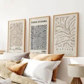 Set of 3 Pastel Beige Prints. Henri Matisse and Yayoi Kusama