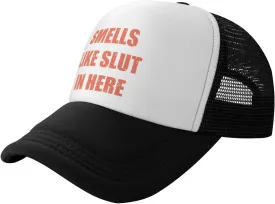 Smells Like Slut in Here Funny Adjustable Mesh Trucker Hat Sport Baseball Cap Men Women Gift Dad Hat Fishing Cap Black