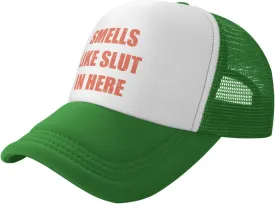 Smells Like Slut in Here Funny Adjustable Mesh Trucker Hat Sport Baseball Cap Men Women Gift Dad Hat Fishing Cap Black