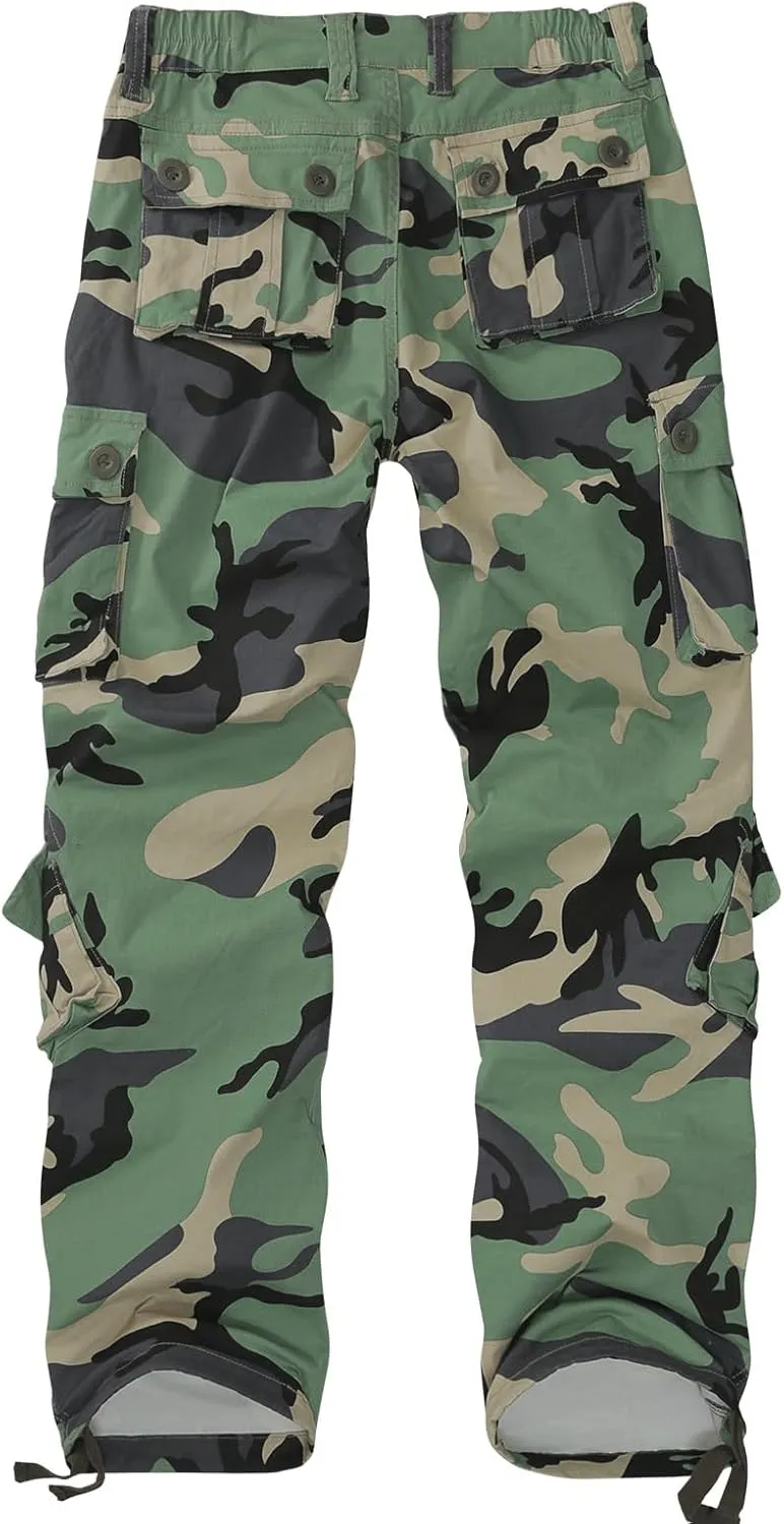Sobrisah Camo Cargo Pants for Women Mid-Rise Comfort Casual Pants Baggy Stretchy Camouflage Trousers Y2K Streetwear