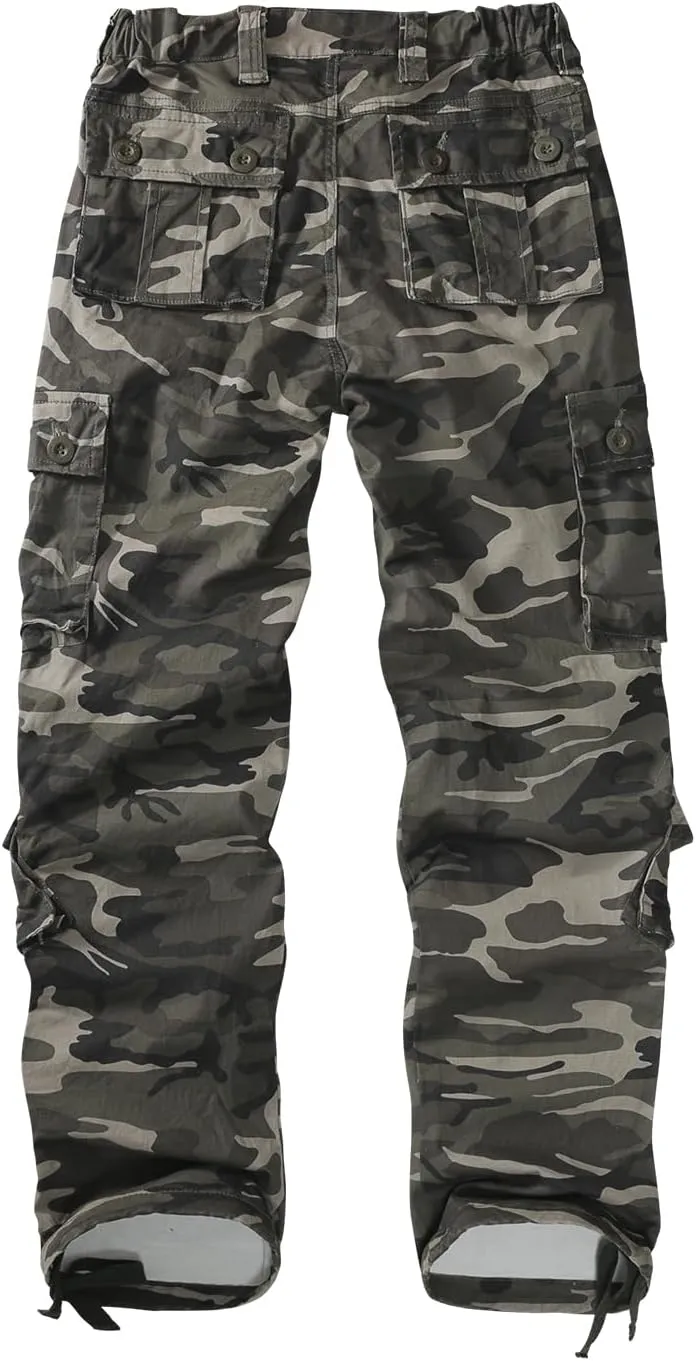 Sobrisah Camo Cargo Pants for Women Mid-Rise Comfort Casual Pants Baggy Stretchy Camouflage Trousers Y2K Streetwear