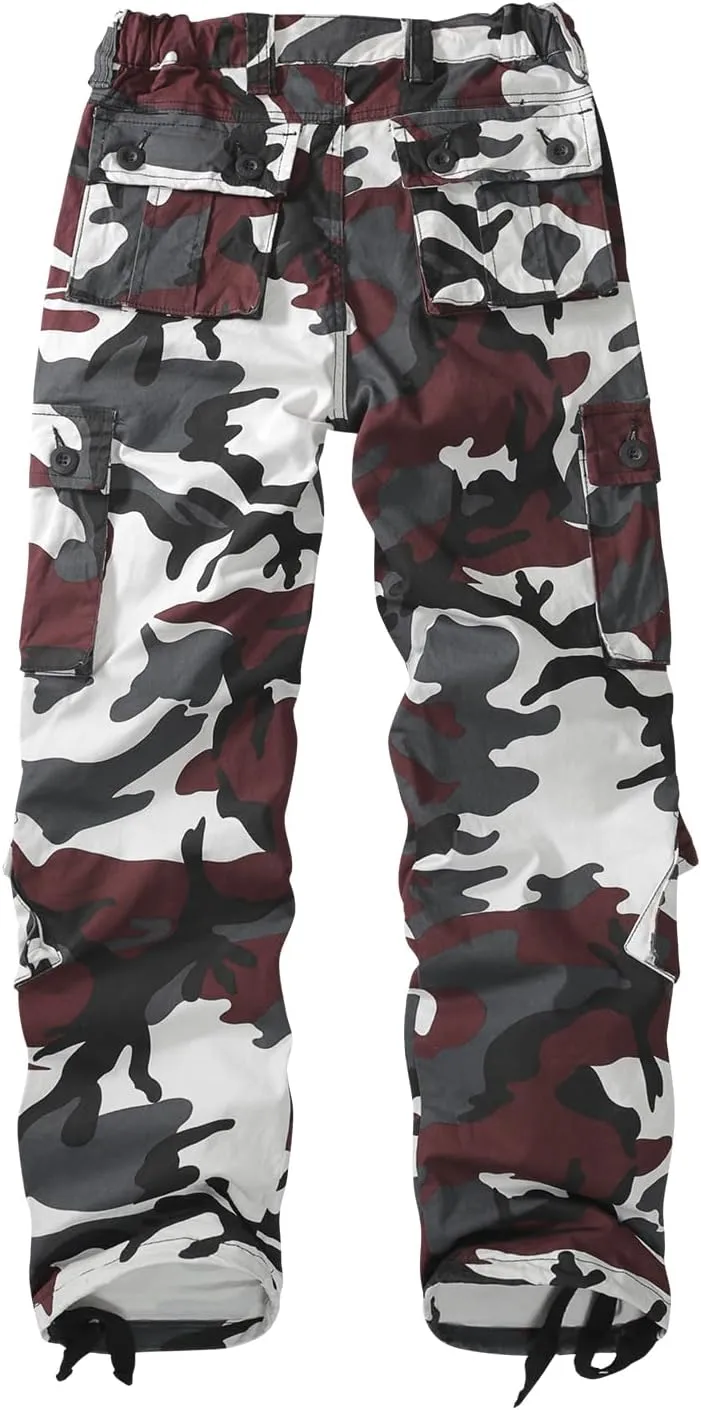 Sobrisah Camo Cargo Pants for Women Mid-Rise Comfort Casual Pants Baggy Stretchy Camouflage Trousers Y2K Streetwear