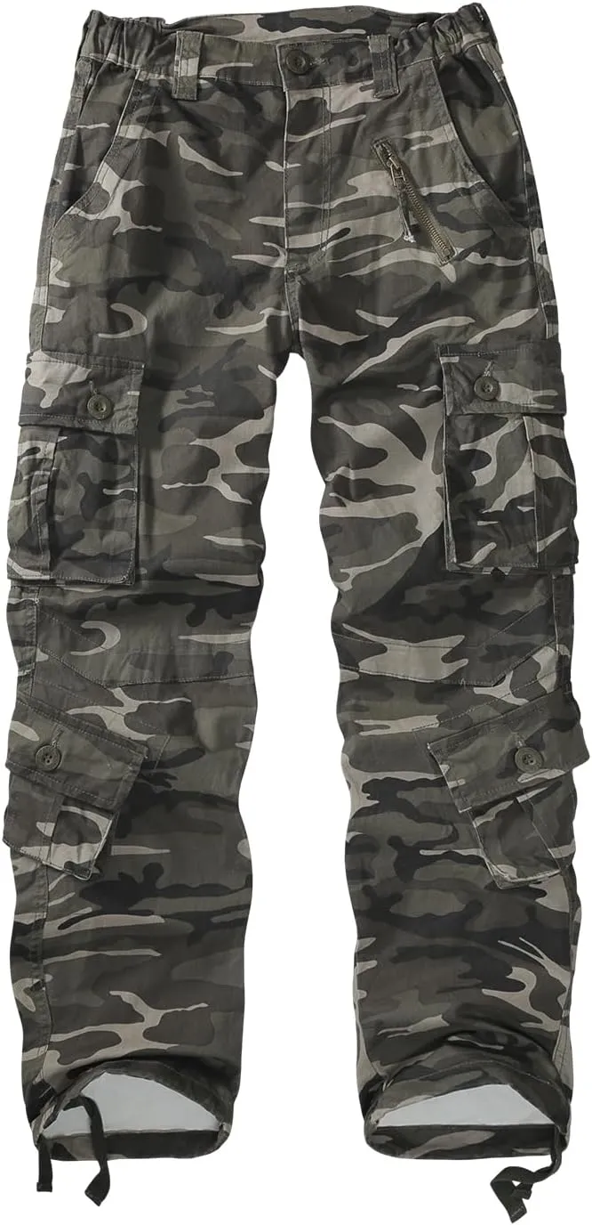 Sobrisah Camo Cargo Pants for Women Mid-Rise Comfort Casual Pants Baggy Stretchy Camouflage Trousers Y2K Streetwear