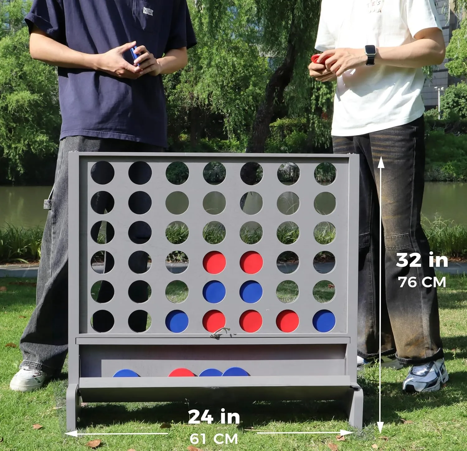 SPORT BEATS Giant Wooden 4 in a Row with Foldable Tray Connect Games Yard Giant Outdoor Beach Games - Two Ways to Play