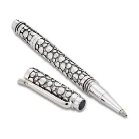 SS PEBBLE DESIGN PEN WITH BLACK SPINEL ENDCAP