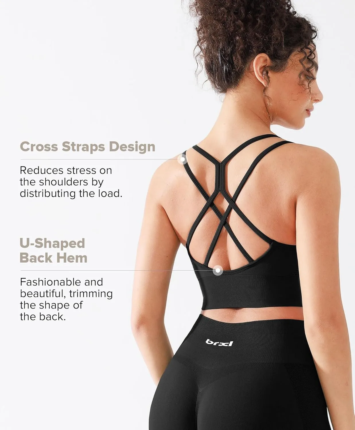 Strappy Longline Ruched V Neck Sports Bra for Women Seamless Crisscross Back Medium Support Workout Yoga Bras