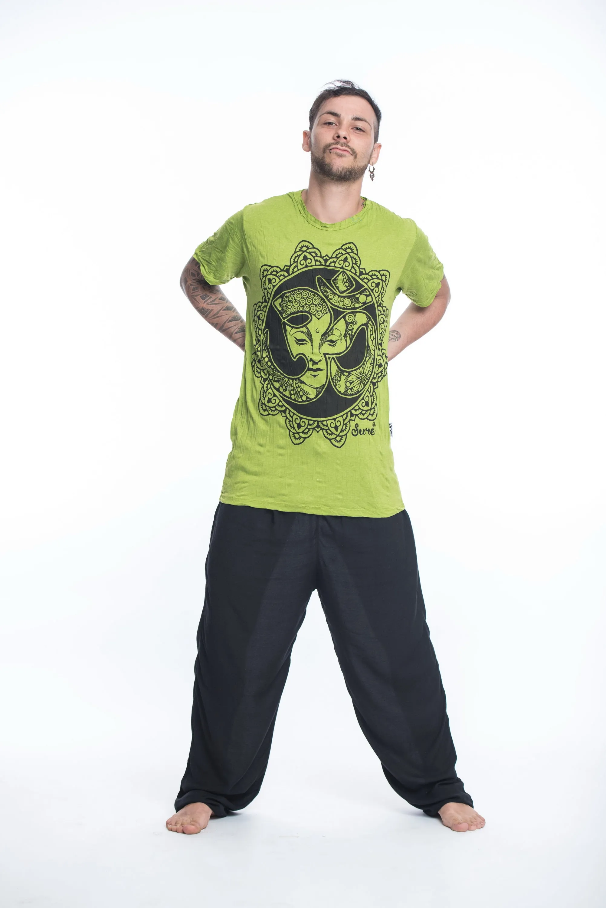 Sure Design Mens Ohm Buddha Face T-Shirt Lime