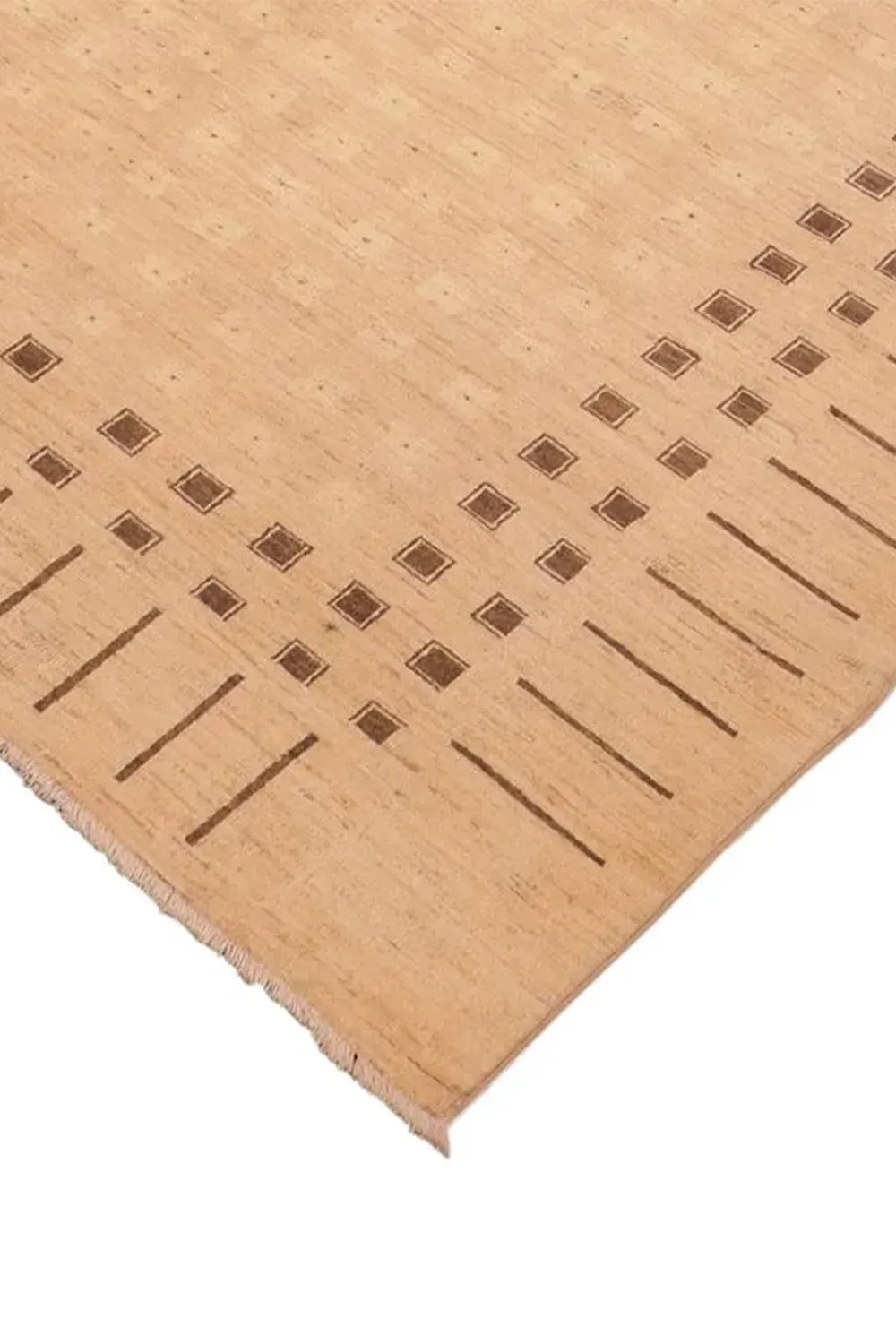 Tan Geometric Hand Knotted Wool Rug